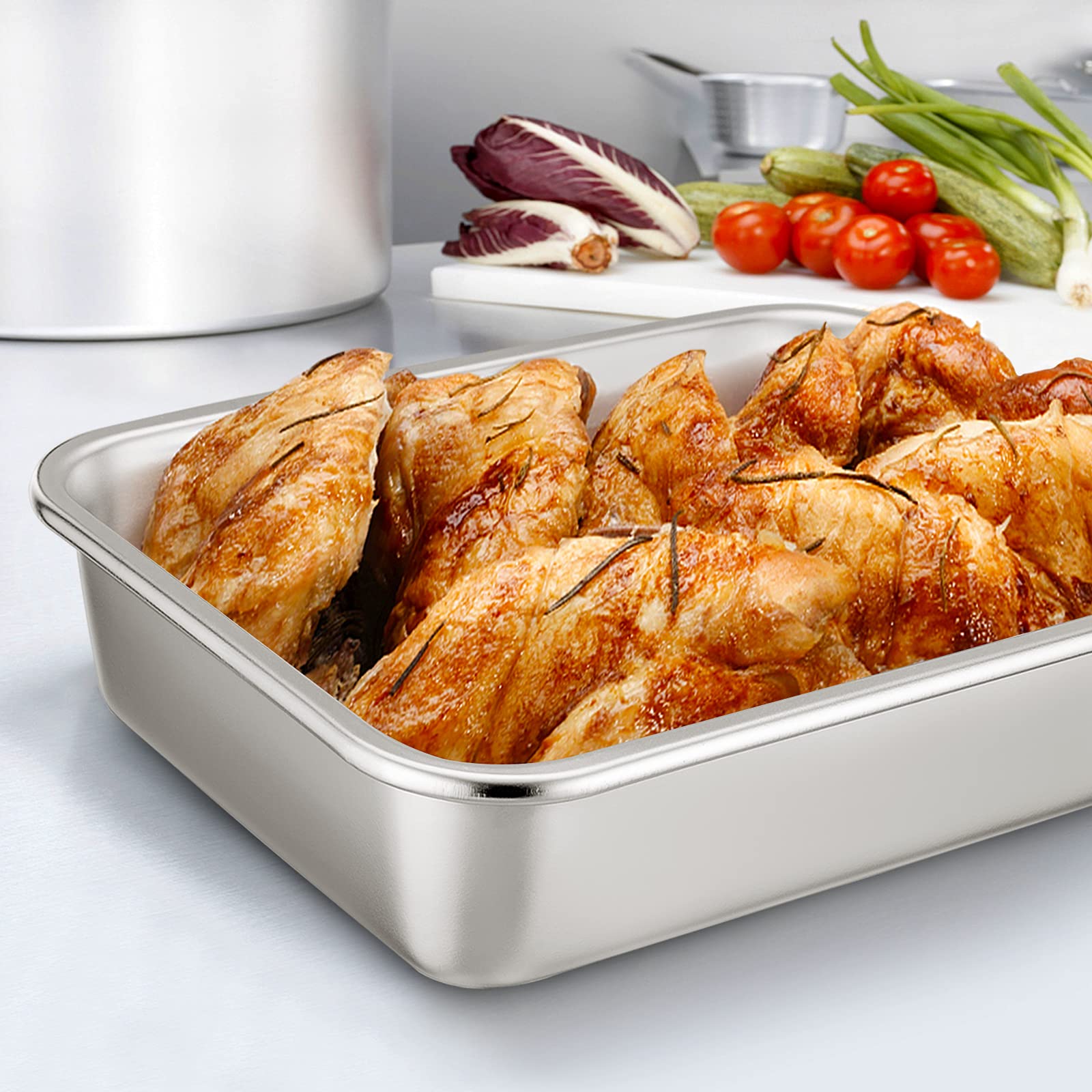 Homikit Auflaufform Set, Edelstahl Rechteckig Kuchenform Backform Tiramisu Form 2er Set, Ofenform Groß 32,5 x 25,5 x 8 cm, Perfekt für Lasagne/Mäser/Brownie, Hitzebeständig & spülmaschinengeeignet