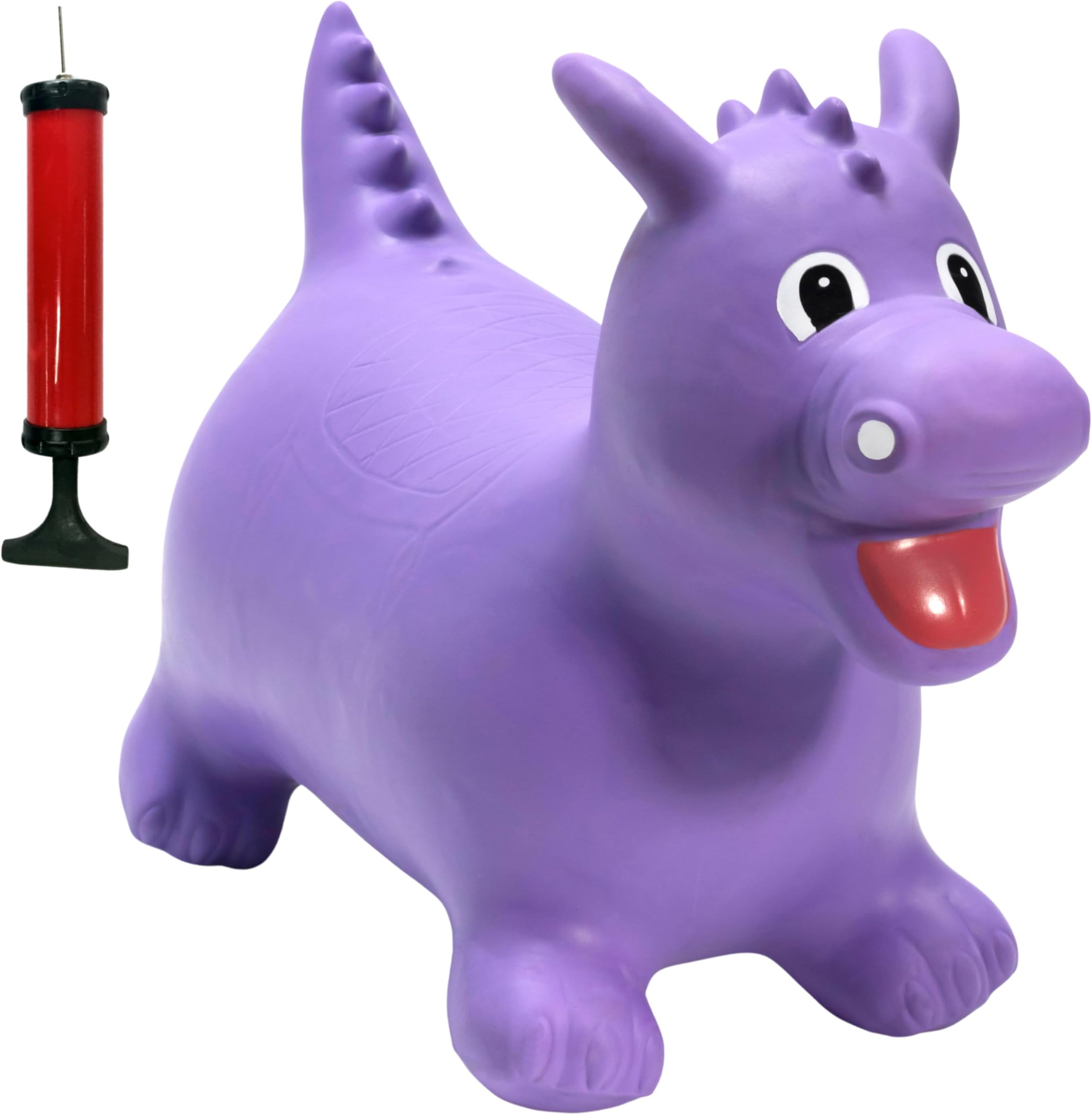 Happy HopperzInflatable Bouncy Animal with Grippable Ears/Horns, Easy to Clean Space Hopper for Indoor and Outdoor Play, Bouncing Toy, Pump Included, 12 Months-5 Years, Purple Dino