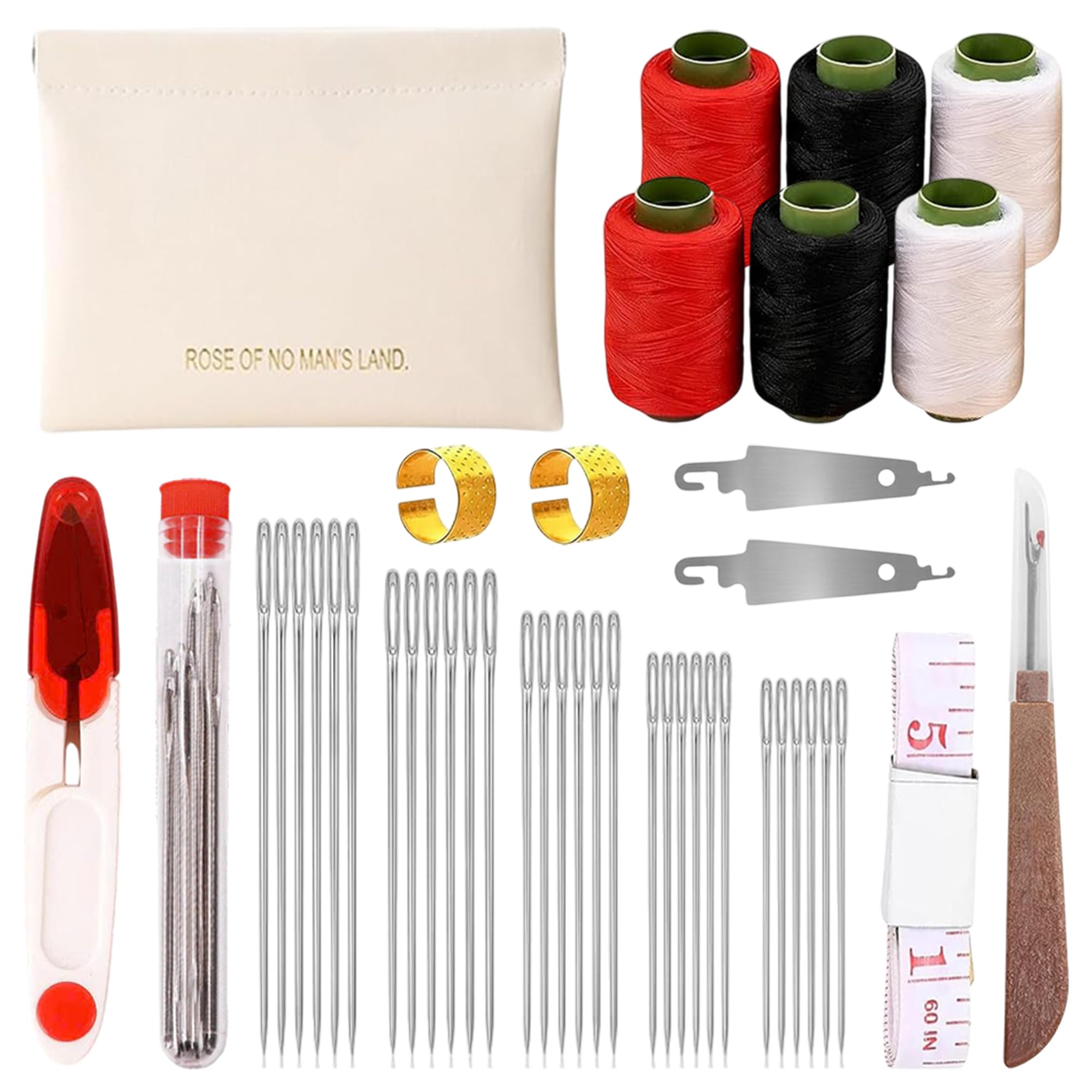 40Pcs Premium Stainless Steel Hand Sewing Needles Kit – 25 Big Eye Steel Needle Set with 6 Threads, Threaders &amp; Thimble for Embroidery, Mending, Quilting &amp; DIY Sewing Projects (40Pcs)