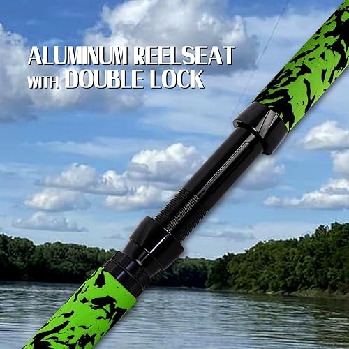 Miniatura 6 de Fiblink Cañas de pescar de bagre de 7'6"/8'6"/10'Caña de bagre verde 1 pieza/2 piezas portátil de viaje Caña de pesca de bagre de pesca de bagre de