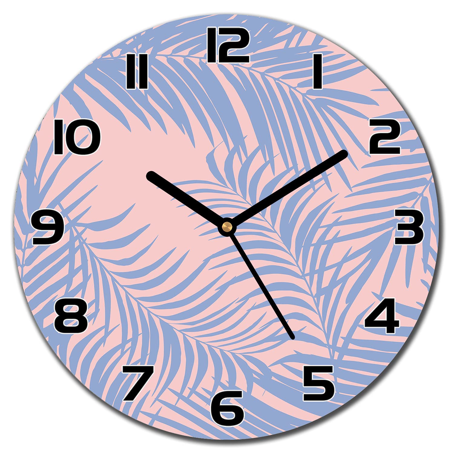 Horloge en verre 30 cm de cuisine salon Coloray Paume Floral aiguilles noires