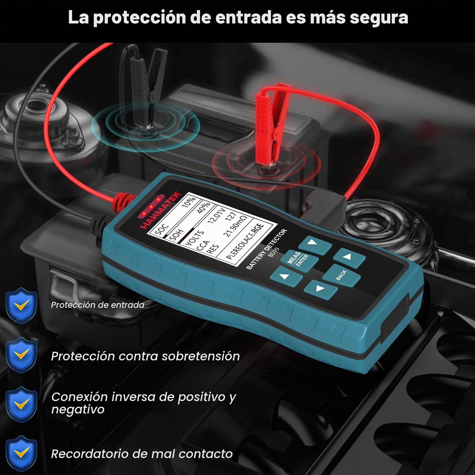 HANMATEK Comprobador de Batería de Coche 12V / 24V, 100-2000 CCA Medidor de Corriente de Inicio, Probador de Carga de Batería para Automóvil Camiones Motocicleta Barcos- BD10