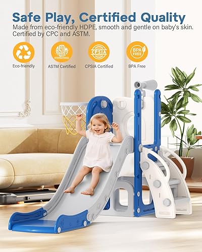 Miniatura 4 de Babytronic Tobogán para Niños Pequeños, 6 en 1 Tobogán de Interior para Niños de 1-3 Años, Juego de Escalador Interior y Exterior para Bebés, Azul y