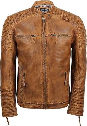 Distressed Cafe Racer Jacket Vintage Motorcycle Men Real Lambskin Leather Biker stylish Vintage Motorcycle Jacket