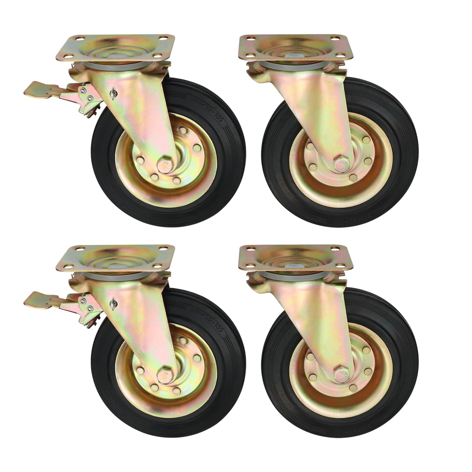 4 Stück 8 Zoll Lenkrollen(200mm), Schwerlastrollen mit Bremse, 360°-Manövrierfähigkeit Möbelrollen, Doppelkugellager, Gummirollen, Transportrollen, Schwarz