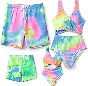 PATPAT Family Matching Swimsuits Swimwear Set for Couples Mommy and Me Striped Spliced Bathing One-Piece Swimsuits