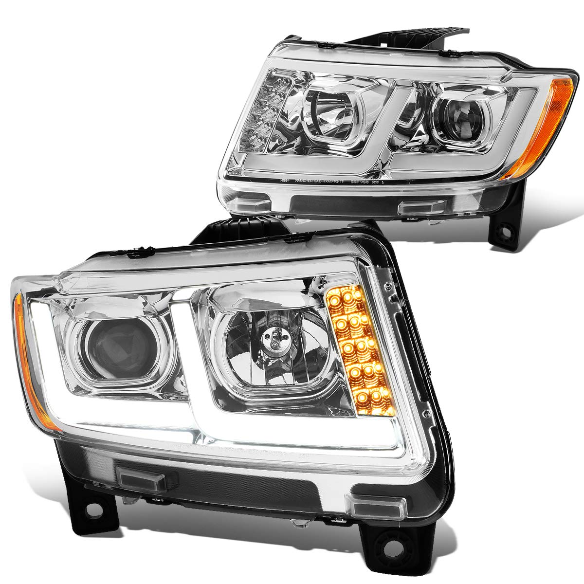 DNA Motoring HL-HPL-JGC11-CH-AM Pair LED Drl Projector Headlight (For 11-13 Jeep Grand Cherokee)