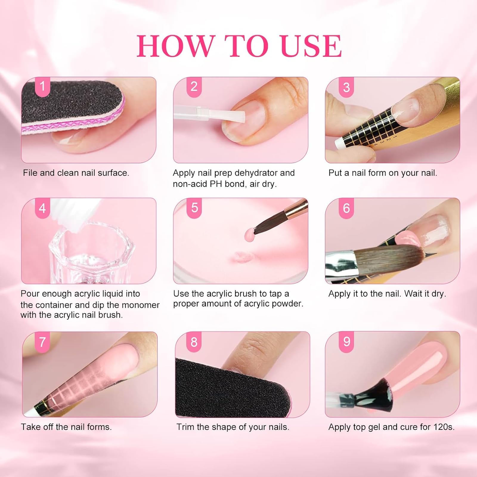 Polvo acrílico rosa para uñas, Eodci 120 g, decoración 3D, no requiere lámpara