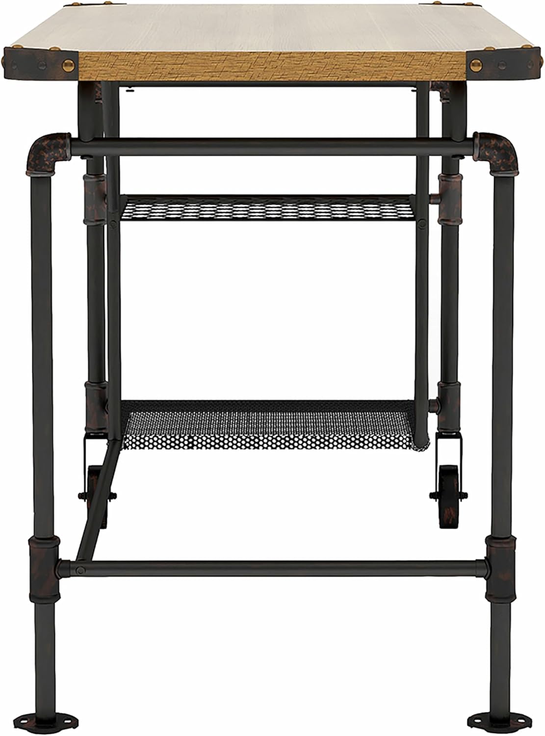 HOMES: Inside + Out Marxen Industrial 2-Shelf Metal 48 in. Writing Desk with Wheels for Home Office, Study Room, Antique Black