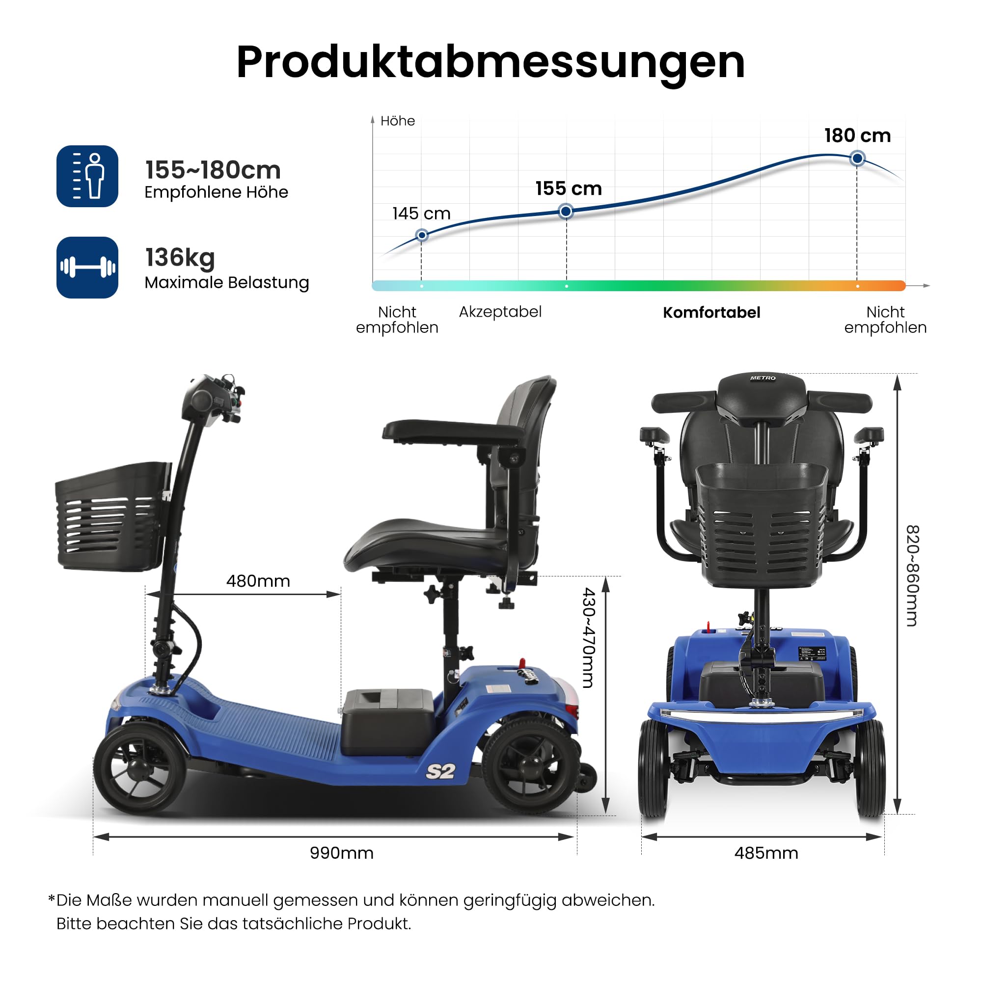 Patinete eléctrico de 4 ruedas para personas mayores y adultos, motor de 250 W, capacidad de carga de 136 kg, alcance de 15 km, sin permiso de conducir, iluminación USB y LED, para casa y exterior