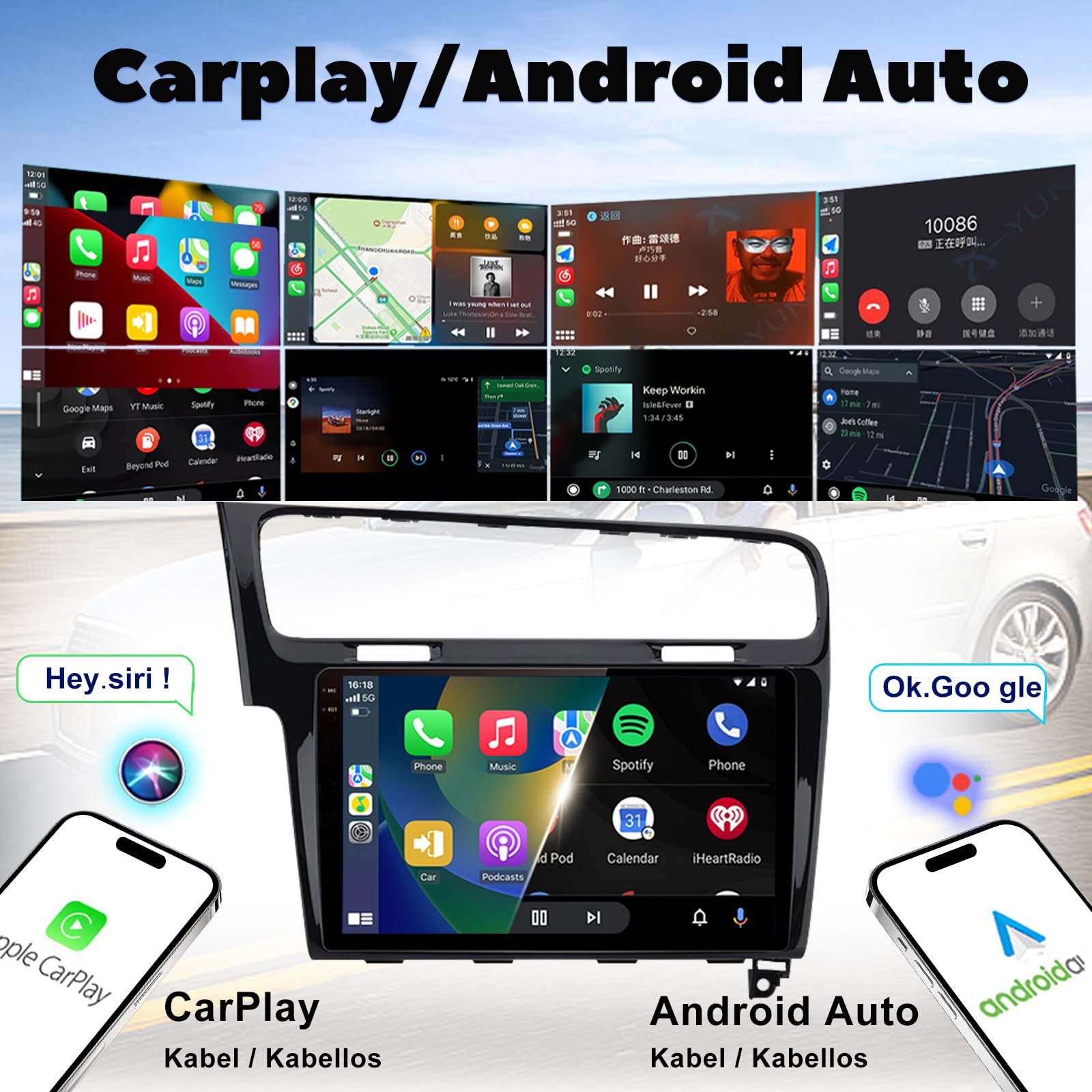 10 Zoll Autoradio für VW Golf 7 VII 2013-2018, 4GB+64GB Android 13 Autoradio mit Wireless CarPlay & Android Auto, QLED 1280×720 Touchscreen, GPS, WLAN 2.4G/5G, DSP 32EQ, FM/AM RDS, AHD Rückfahrkamera