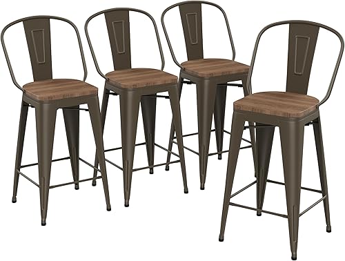 Yongqiang Juego de 4 taburetes de bar de 26 pulgadas, sillas de bar de altura para mostrador de cocina, taburetes de bar de metal con asiento de