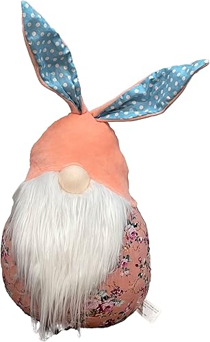 Miniatura 1 de Galt International Gnomo de conejo de Pascua, orejas de lunares azules y cuerpo floral, gnomo de tela de 21.3 pulgadas de alto, gnomo de Pascua,