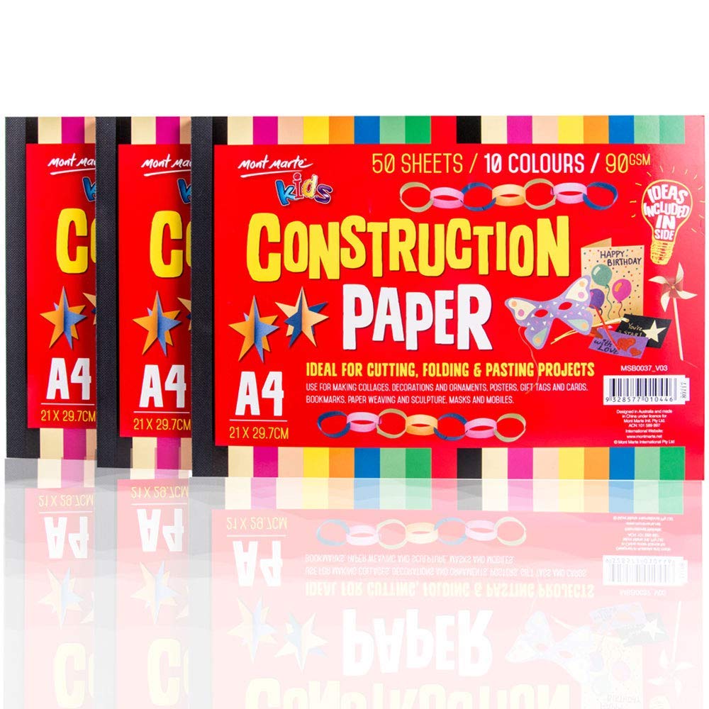 MONT MARTE Construction Paper, Large Construction Paper for Kids, 10 Assorted Color 300 Sheets&A4 Si