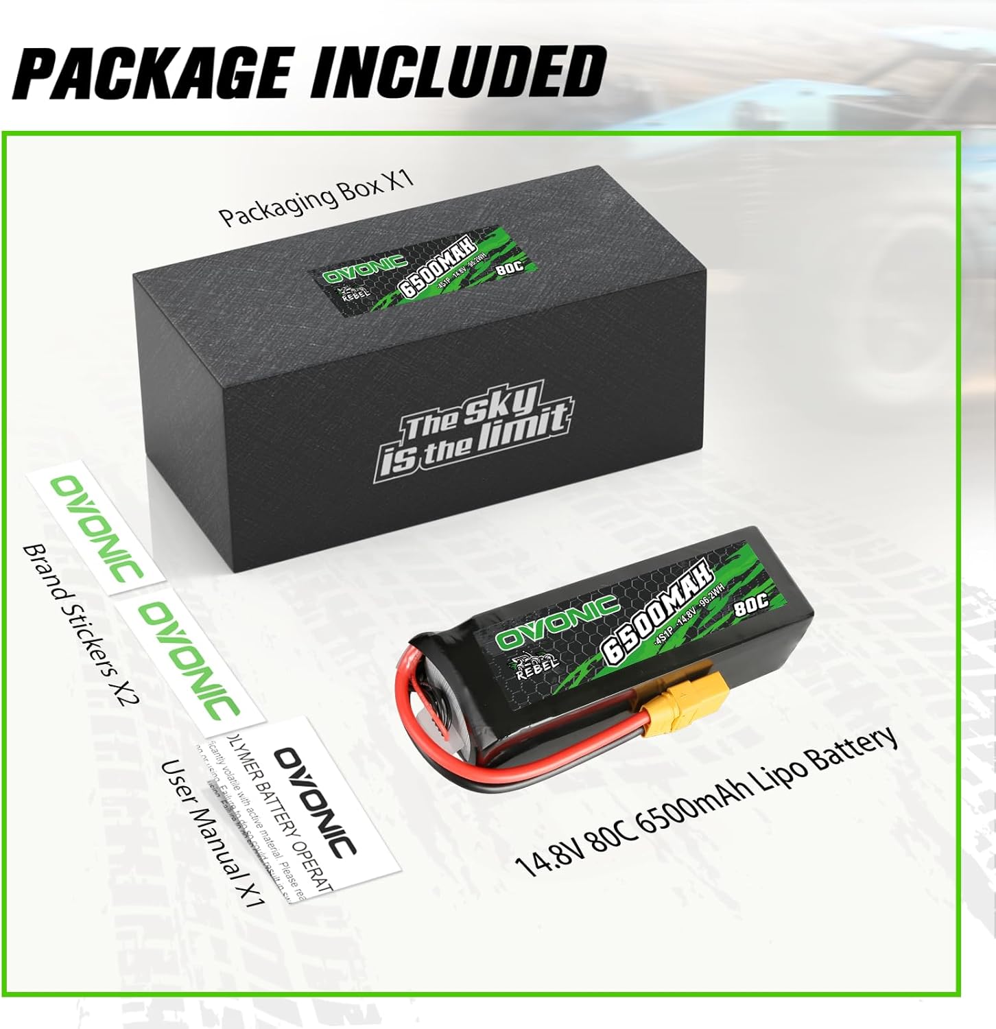 OVONIC 80C 4S 6500mAh 14.8V Lipo Battery with XT90 Connector for arrma 1/5, 1/8 Scale RC Cars and Trucks Buggy Truggy
