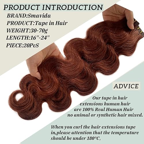 Miniatura 7 de Extensiones de cabello humano ondulado con cinta, color castaño oscuro #33, sin costuras, trama de piel, extensiones de cabello ondulado 100% real,