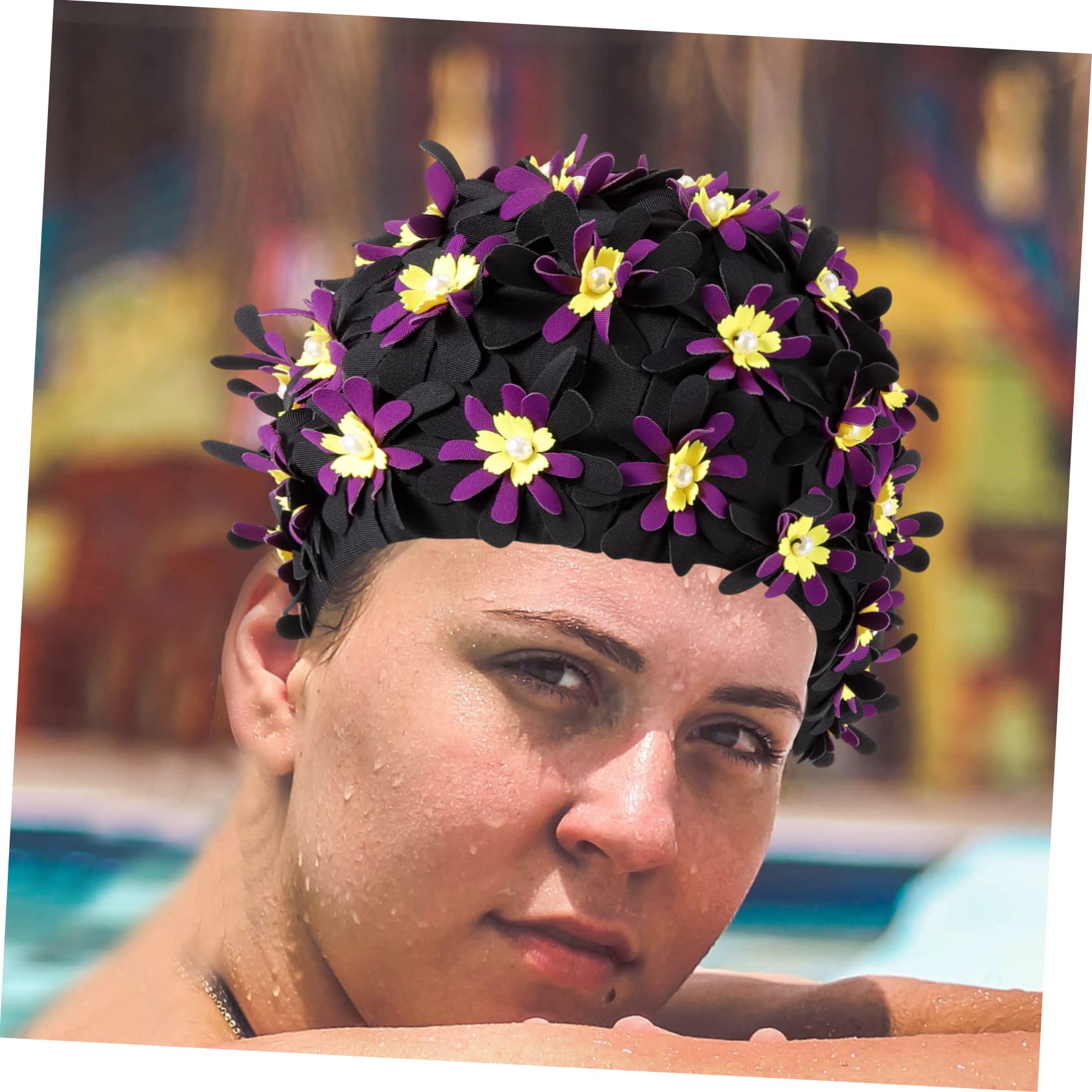 Toddmomy Augmentez Le Chapeau de baignade des Fleurs Long Mesdames Bonnets de Bain pour Femmes nageant Chapeau de Bain Casquette pour Femme Grand Bonnet de Bain Polyester