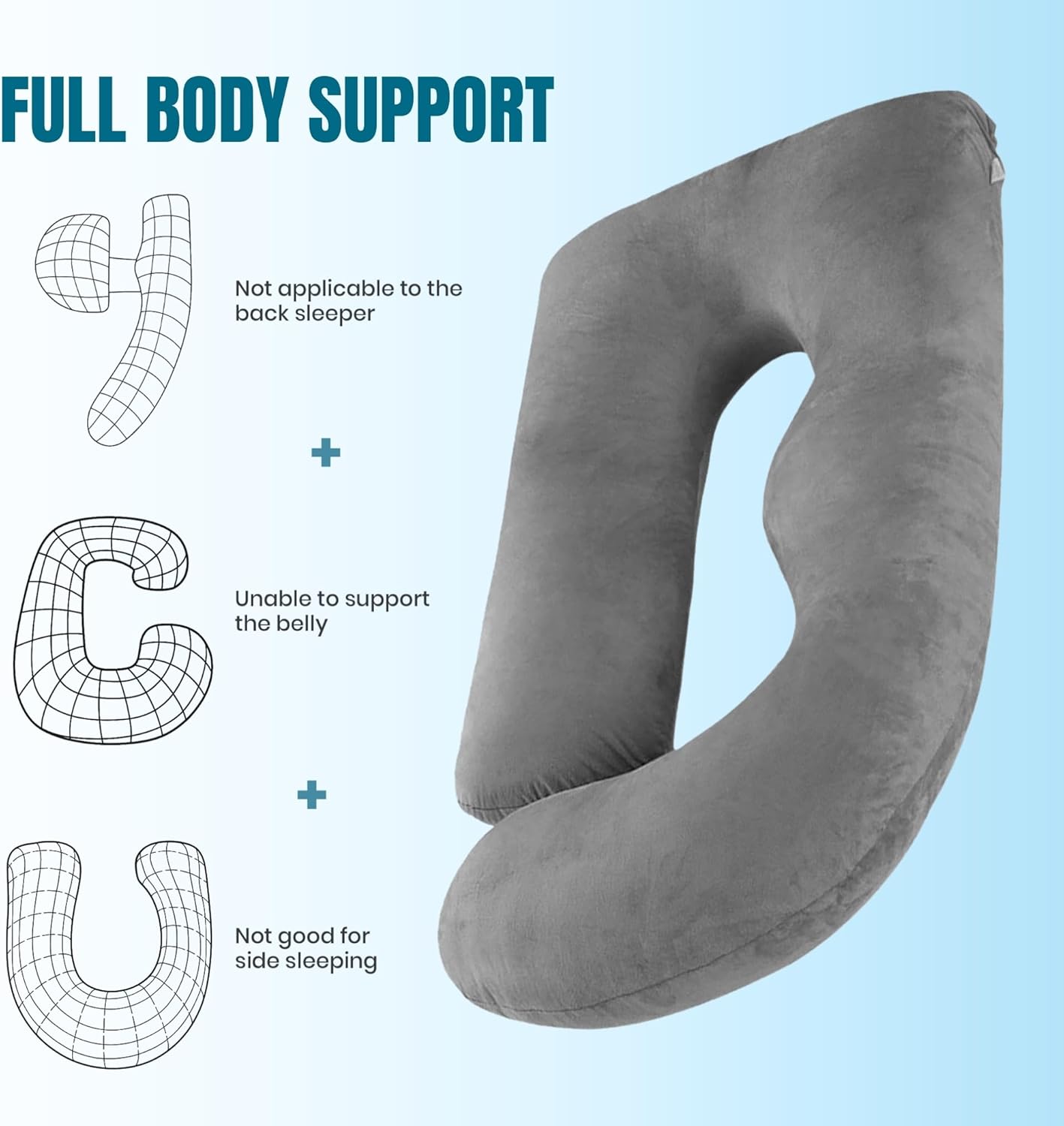 G Pregnancy Pillows with 2 Covers for Sleeping - G Shaped Full Body Maternity Pillow for Pregnant Women with Premium Removable Covers - Support for Back, Legs, Belly, HIPS, 69 Inch, Grey