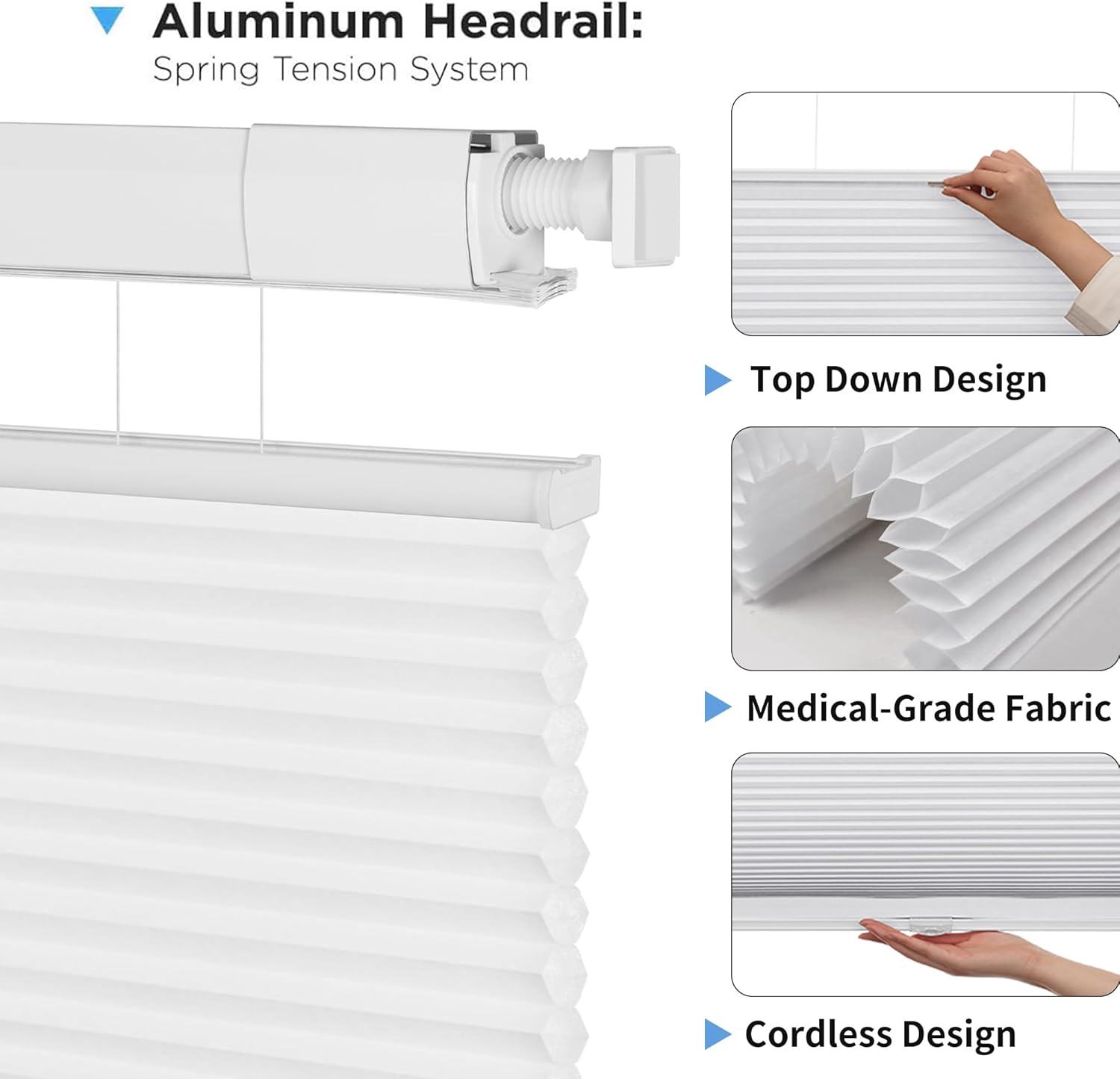 Dual Tensioners Custom 1.5" No Drill Top Down Bottom Up Cellular Shades for Indoor Windows，Privacy No Drill Cellular Shades for Indoor Windows，Insulated Honeycomb Blinds，Noise Reduced Honeycomb Blinds