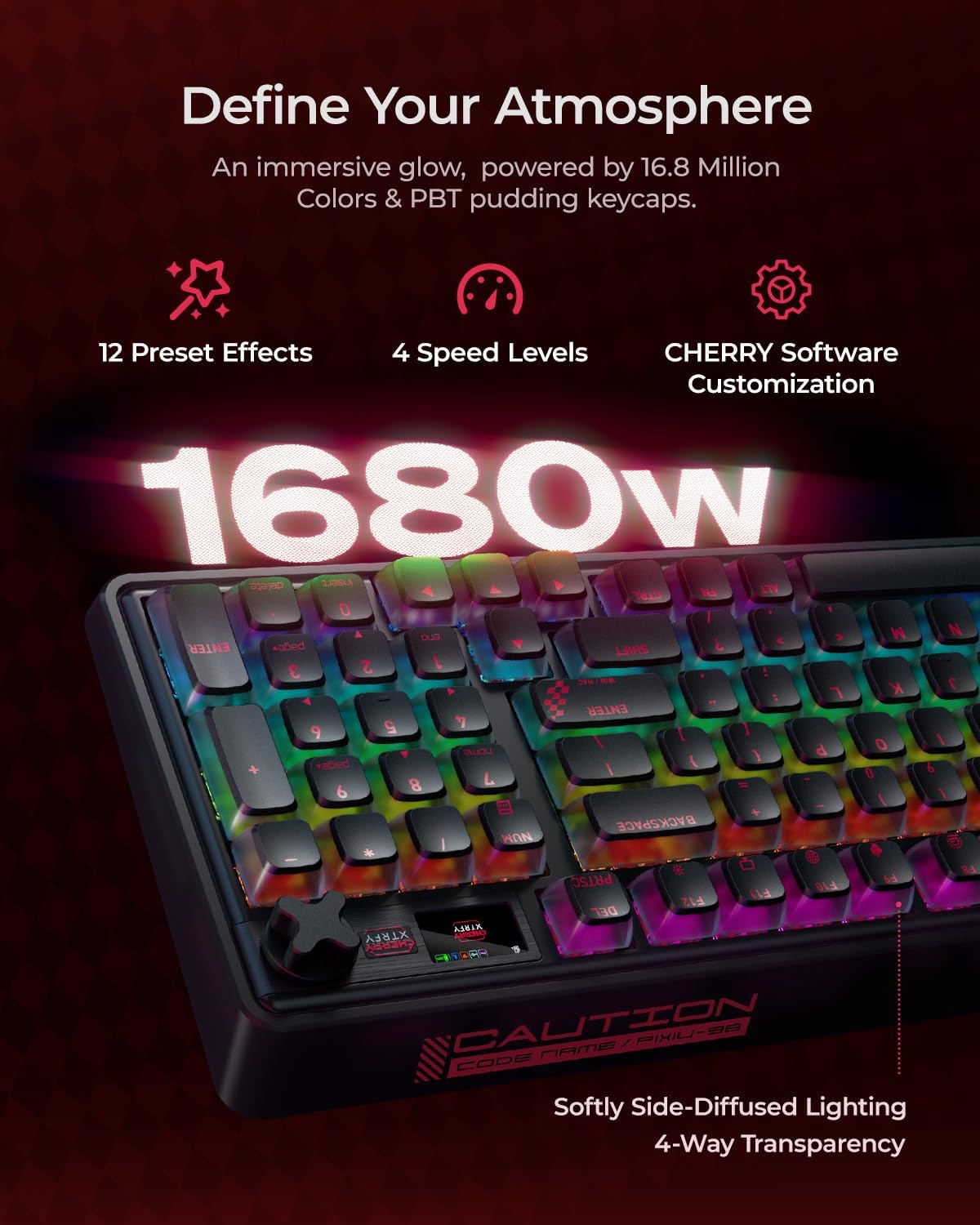 Cherry x PIXIU 98 8KHz Esports Gaming Mechanical Keyboard, 8000Hz Polling, MX2A Red Switches, Tri-Mode Bluetooth/2.4G/USB-C Wired, Hot-Swap Gasket Custom Keyboard with Knob, PBT, RGB Backlit - Image 5