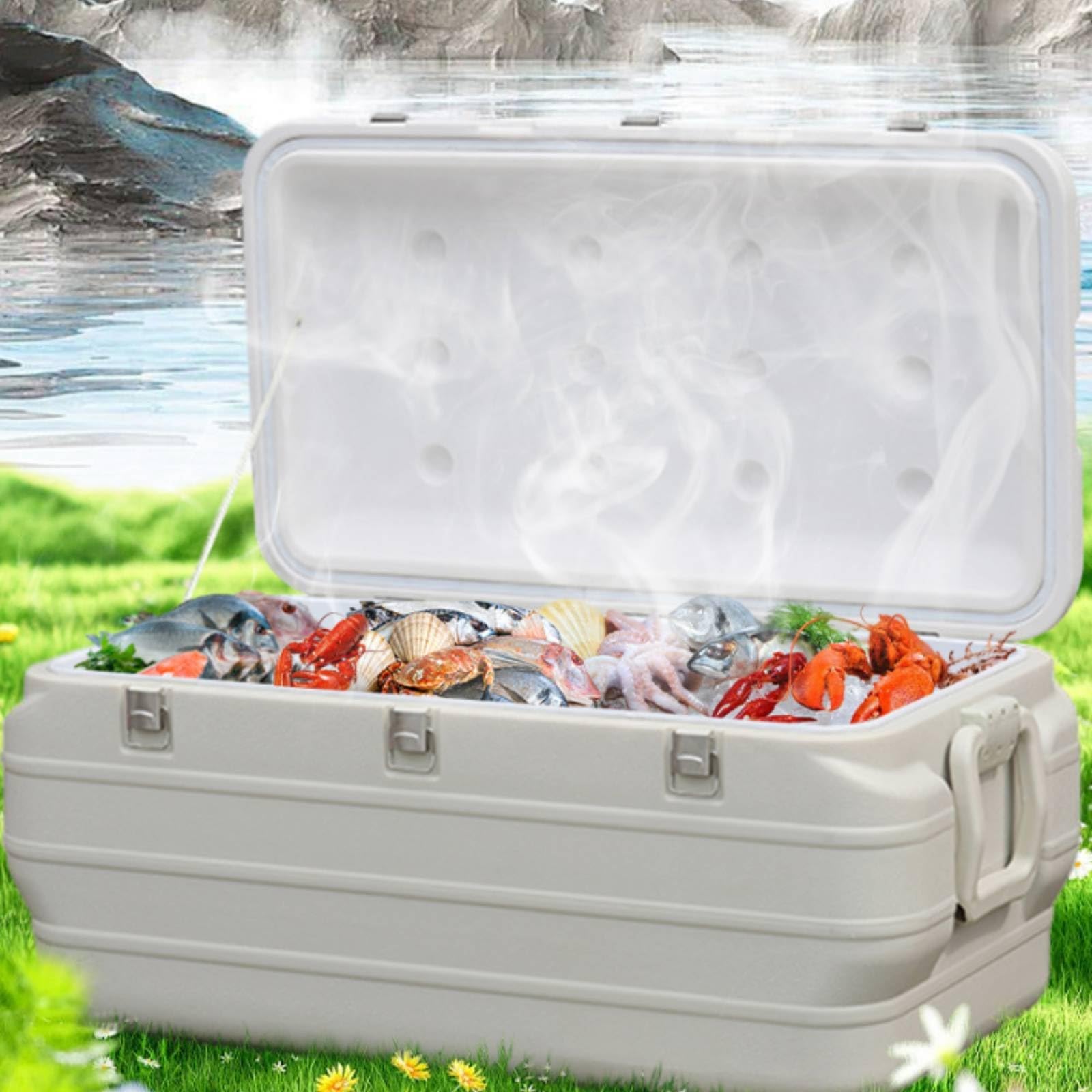 Isolierter Aufbewahrungsbehälter Kühlbehälter Isolierbox Thermobehälter Transportbox mit Deckel Front Riegel Tragegriffen Und Ablauföffnung aus HDPE