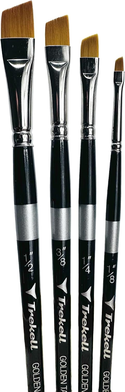 Trekell Golden Taklon Short Handle Artist Brushes for Acrylic and Watercolor Painting