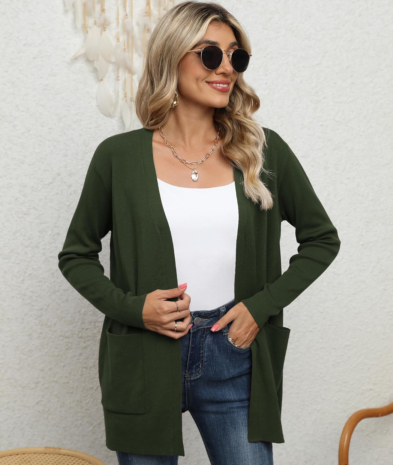 LILBETTER Womens Casual Lightweight Long Sleeve Open Front Cardigan Sweaters with Pockets - Image 5