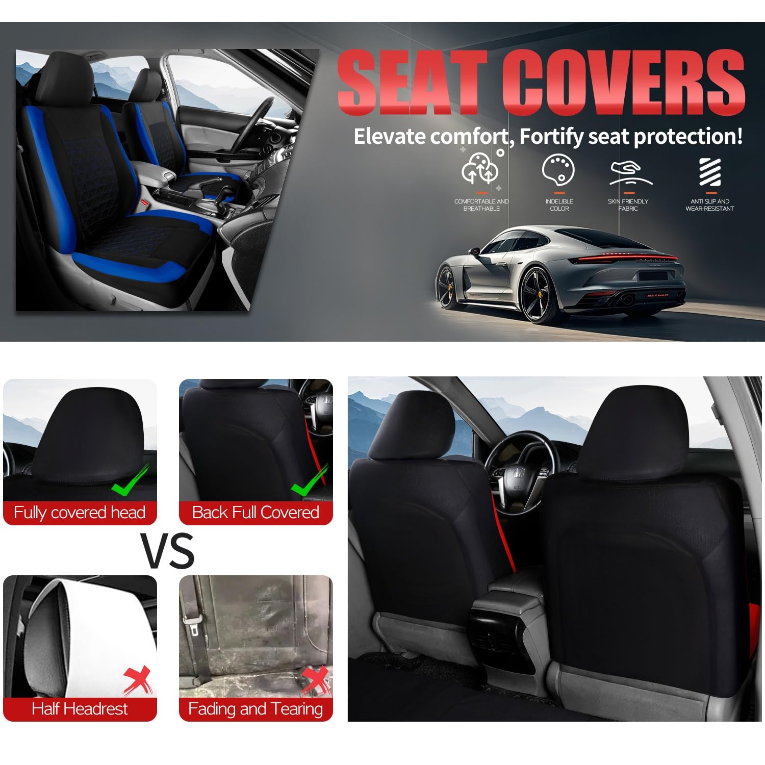 Housses de Siège Auto pour Renault Austral E-Tech Hybrid Esprit Alpine SUV 2022-2026, Confortable Antidérapant Tissu Tissé Protection Housses de Siège, Accessoires Intérieur pour Voiture(Blue)