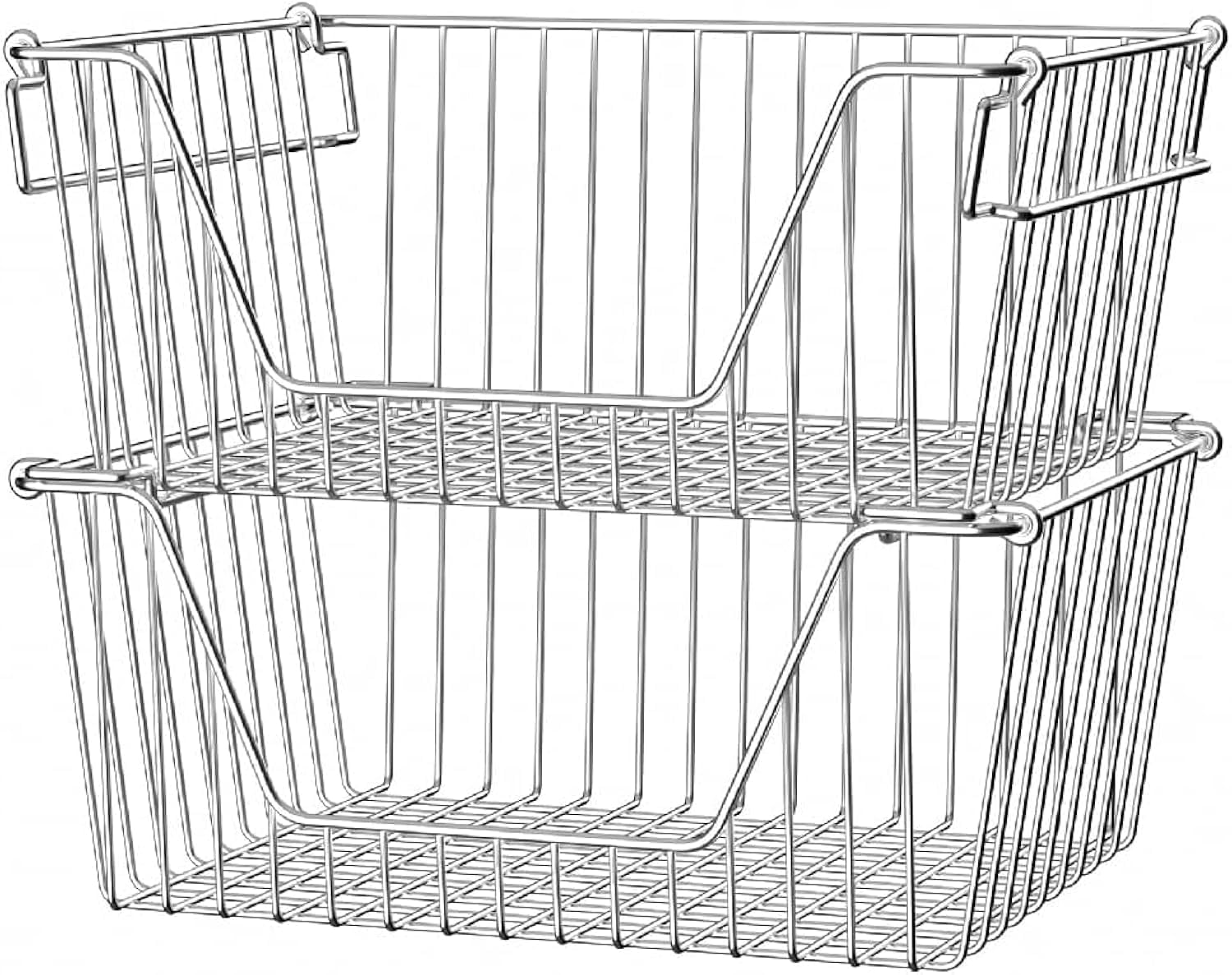Stackable Wire Organizer Storage Baskets Fruit Vegetable Organization Pantry Cabinet Metal Bins for Organizing Fridge Freezer Kitchen Counter Bathroom Shelves Storage, Set of 2