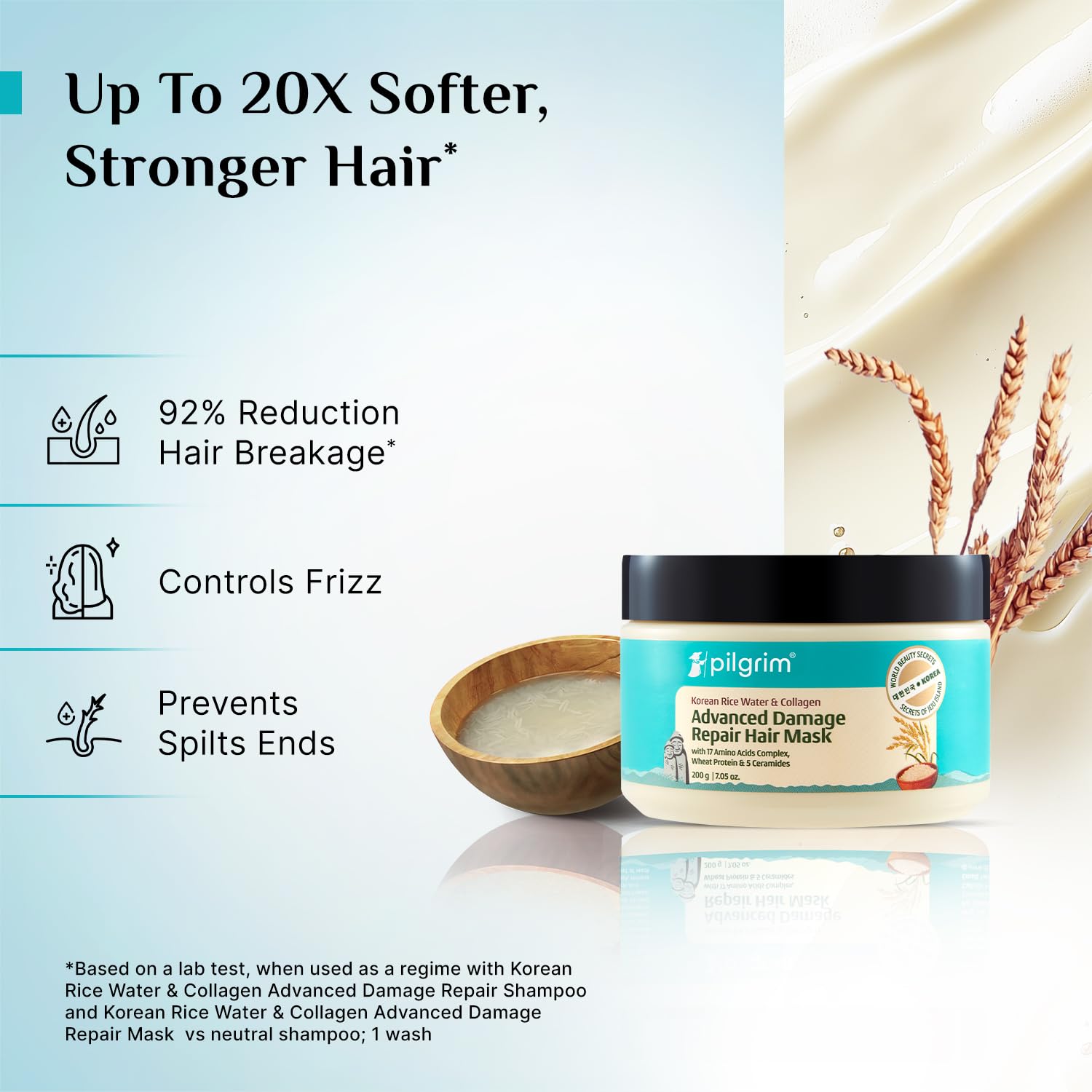 Pilgrim Korean Rice Water & Collagen Advanced Damage Repair Mask – 200Gm | Deep Repair for Dry, Frizzy & Damaged Hair | With 17 Amino Acids, Wheat Protein & Ceramides | Paraben-Free | For Women & Men - Image 3 thumbnail
