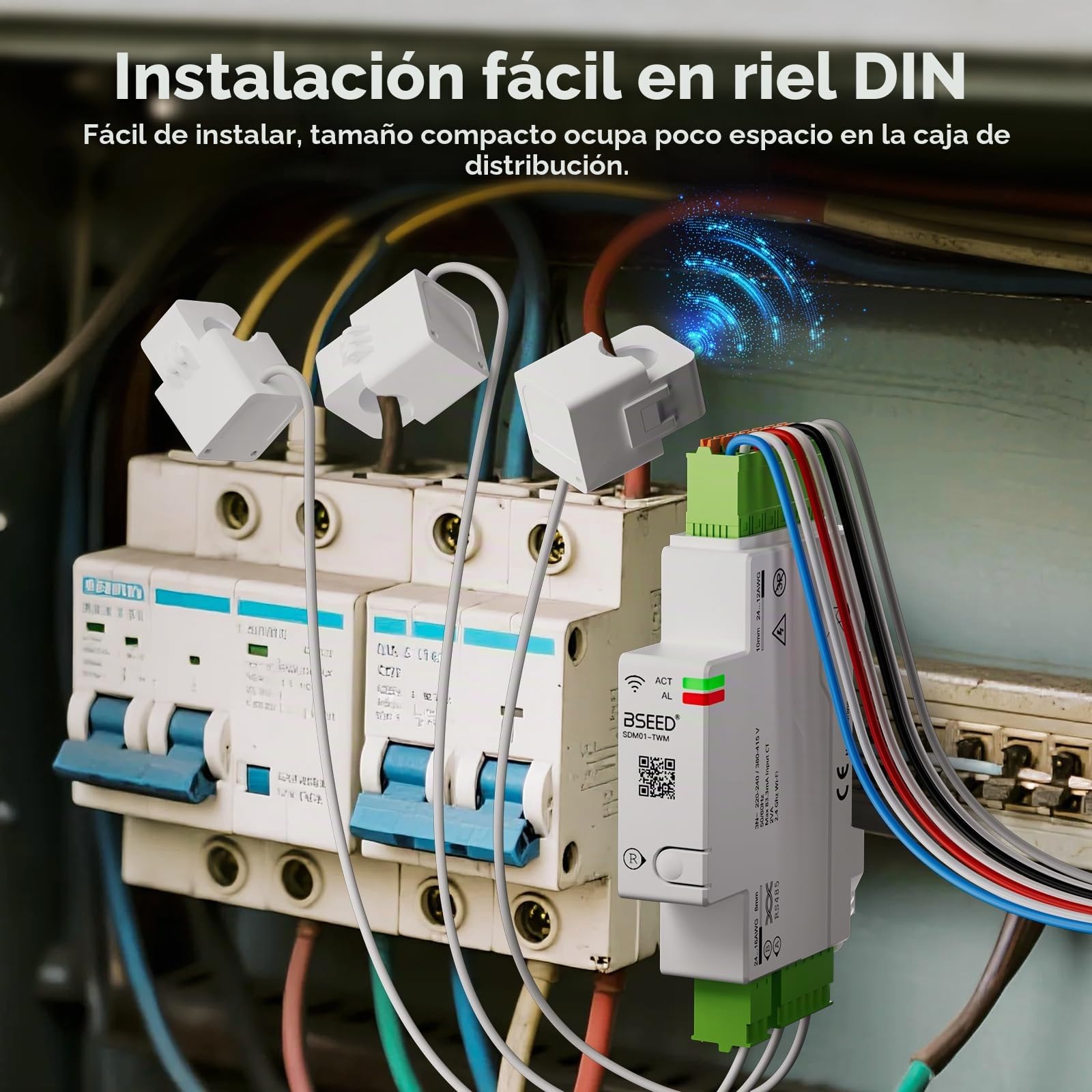 BSEED Medidor de electricidad inteligente trifásico, 120 A, con wifi para carril DIN, medición de consumo, Modbus RS485 RTU, control remoto por app, almacenamiento de datos y monitorización solar