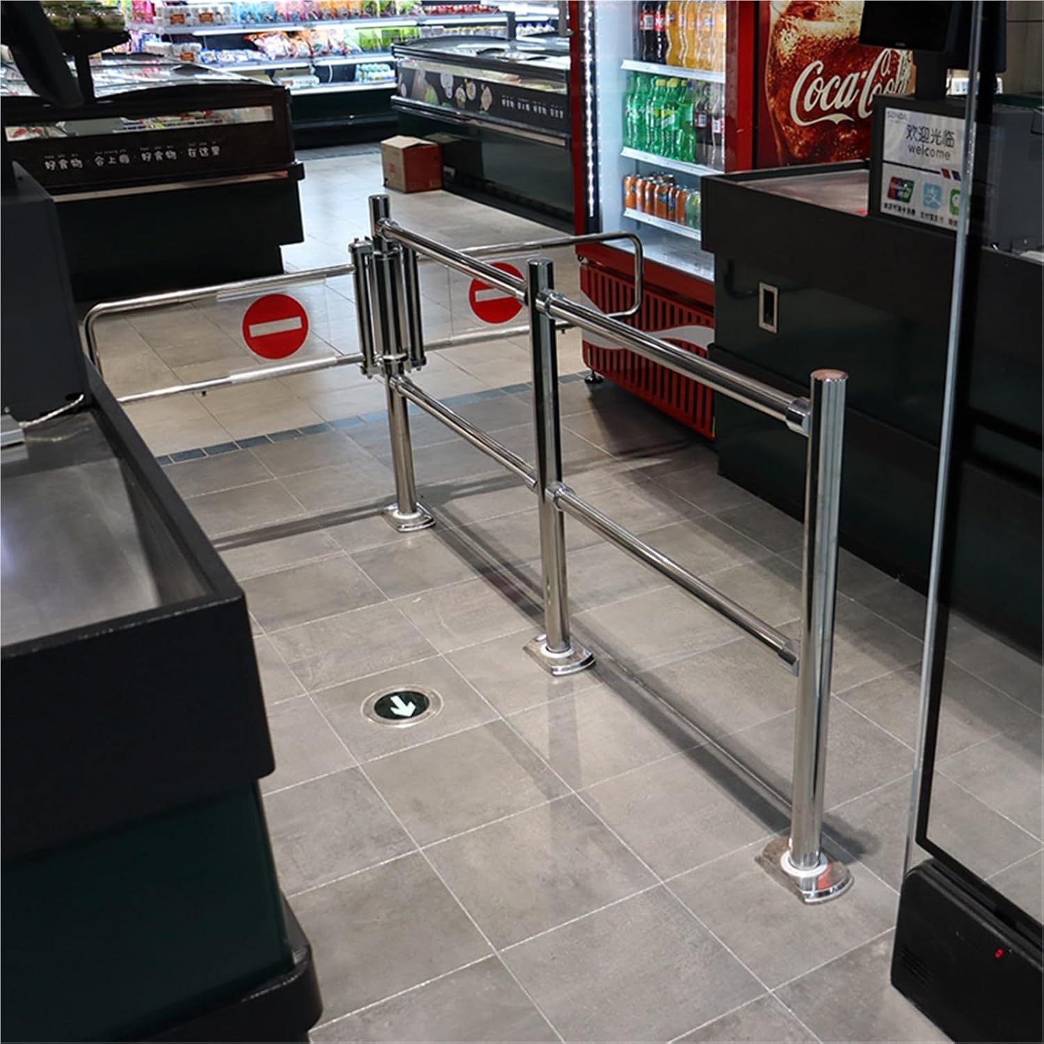 Supermarket Metal One-Way Import Export Gates Cashier Counter Spring-Loaded Entrance Swing Safety Gate for Malls