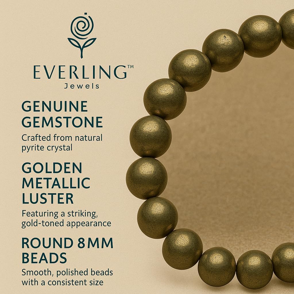Natural Pyrite Crystal Bracelet – 8mm AAA Gemstone Beads – Handmade Stretch Bracelet 7.5” for Reiki Healing, Vastu Correction, Wealth, Prosperity, Protection, Spirituality, Concentration & Creativity - Image 3