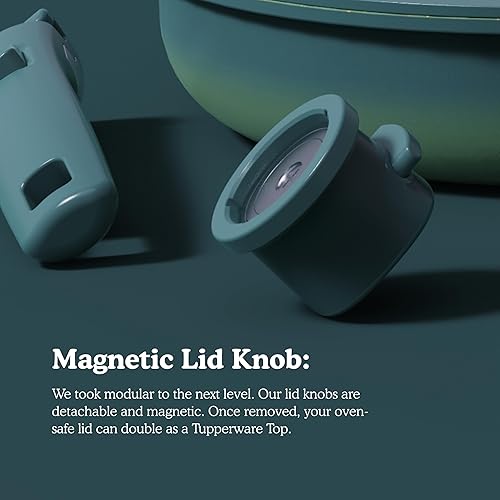 Miniatura 5 de Ombré - Juego de utensilios de cocina de titanio de cerámica, no tóxicos, antiadherentes, sistema modular de 8 piezas con mango extraíble y tapa