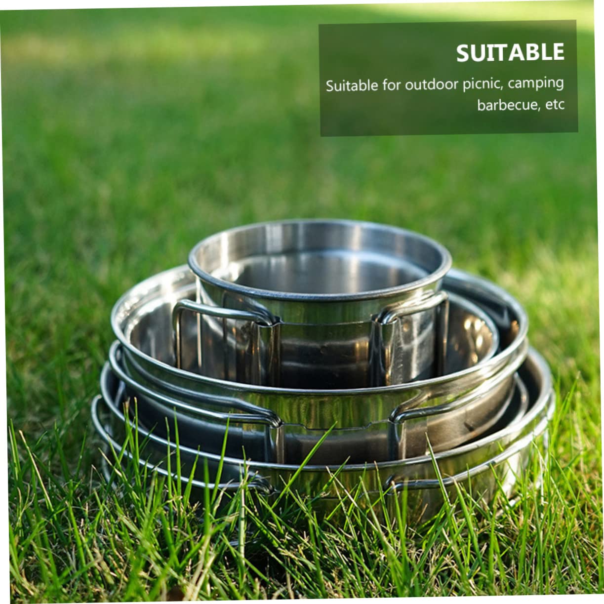 TOPBATHY 5 pièces Set de Vaisselle de Camping Acier Inoxydable Casserole et Tasse Légère avec Poignée Ustensiles de Pique- pour Randonnée et Plein Air