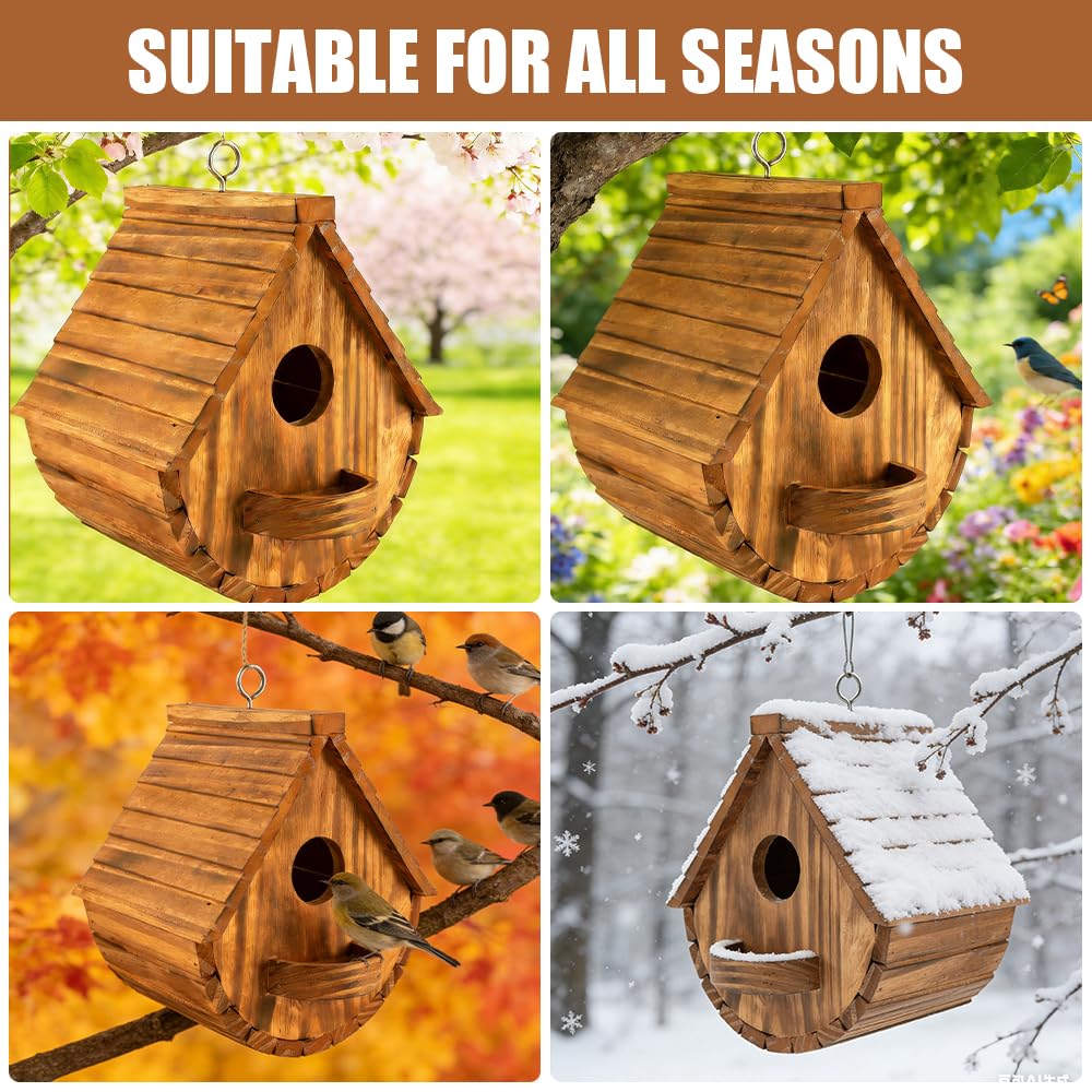 SKIKHN Casa para pájaros de Madera,17.5x15x20CM Caja para Colgar en el hogar,Nido para pájaros de Madera,Resistente a la Intemperie,Casa Pajaros Exterior para el Hogar de Tetas,Gorriones y Otras — view 7