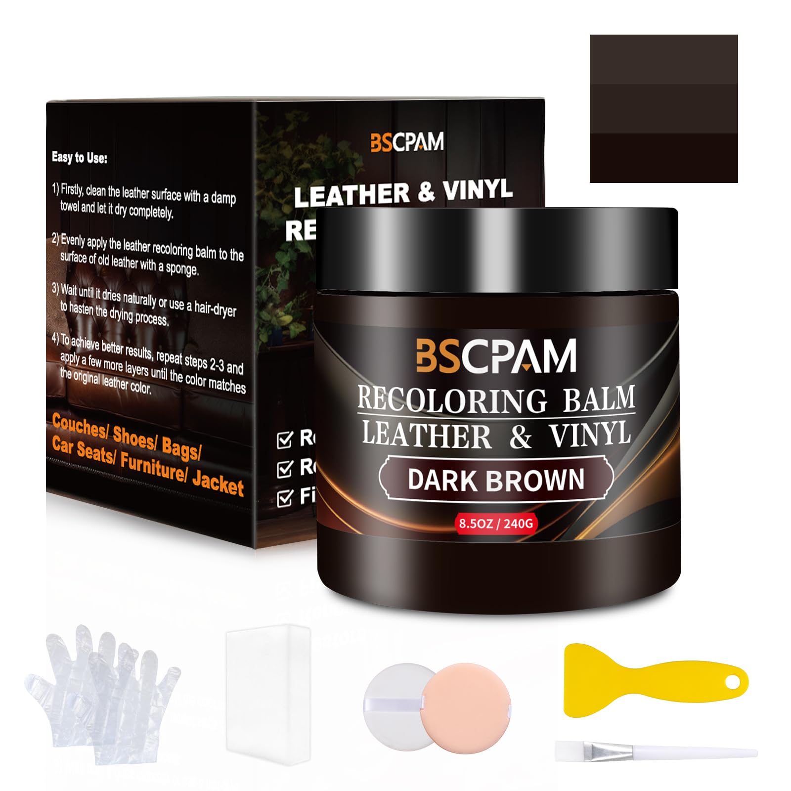 Light Brown Leather Recoloring Balm,8.5oz Leather Sofa Scratch/Stain Remover,Leather Repair kit for Vinyl Furniture and Car Interior,Leather Dye Paint for Scratched and Faded,Leather Color Restorer — view 25