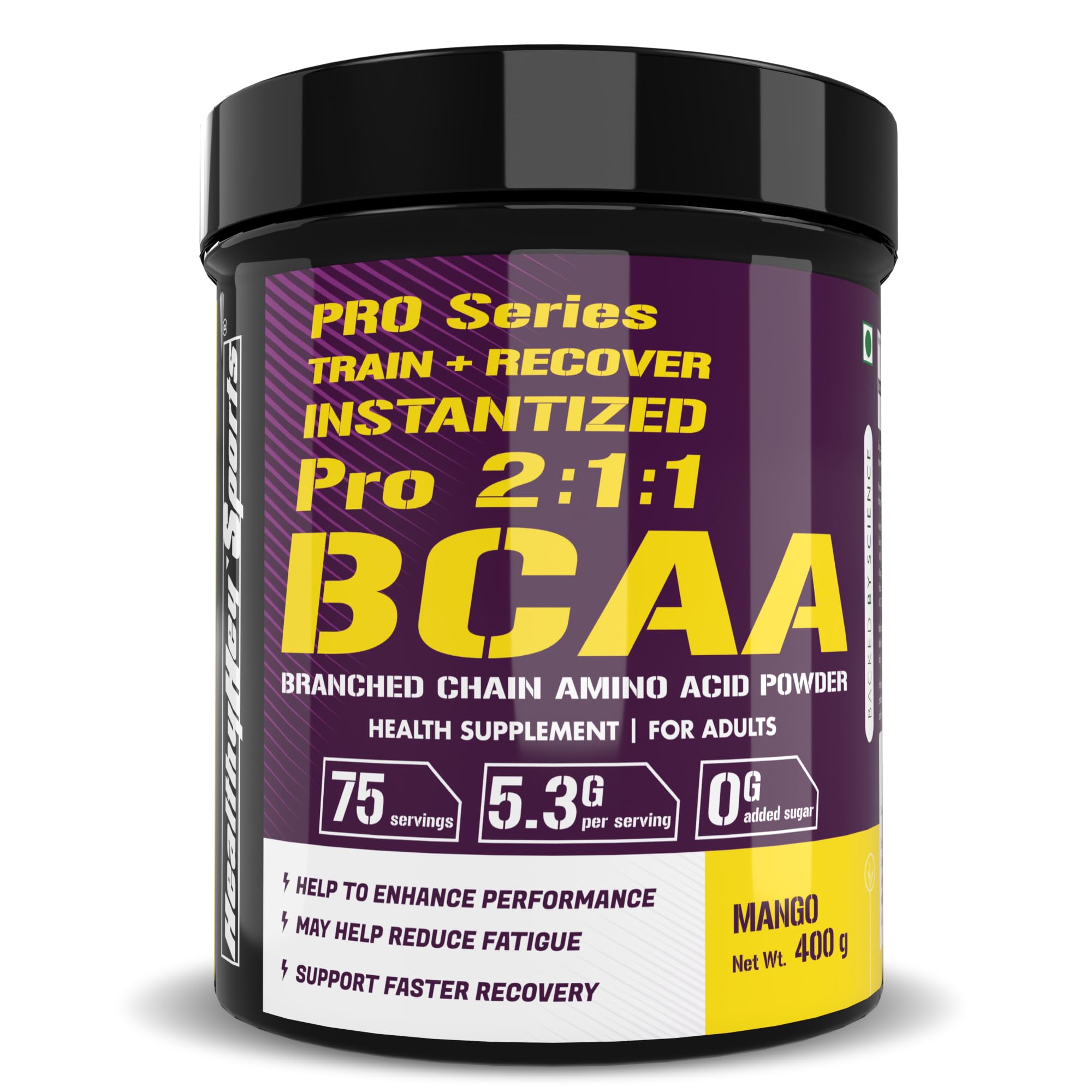 HealthyHey Sports BCAA Powder Instantized 2:1:1, Branched Chain Amino Acids - 66 Servings (Mango Candy, 400 g)