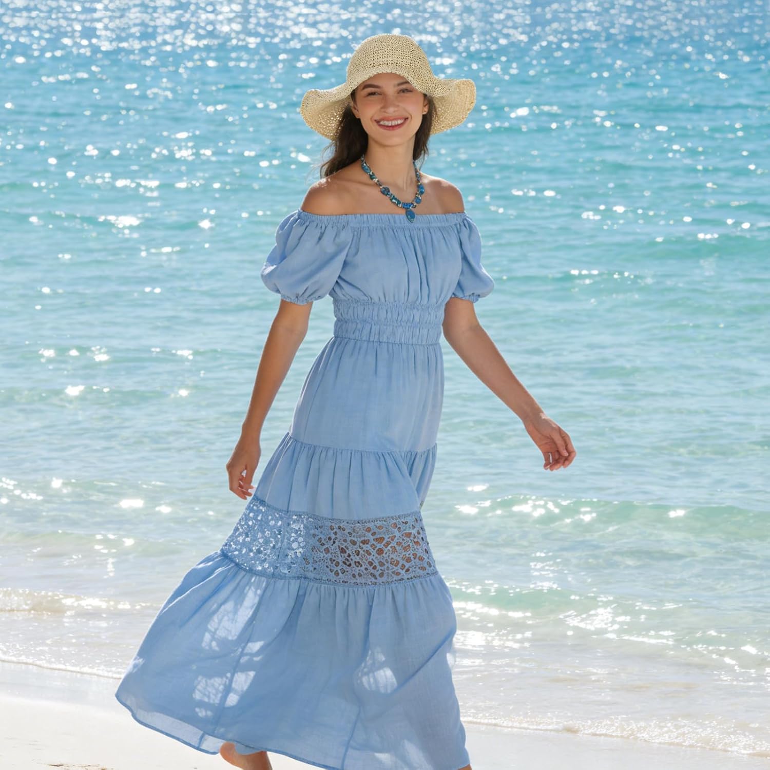 Oweisong Beach Hats for Women Trendy Summer Straw Sun Hat Floppy Wide Brim Boho Crochet Hats for Vacation Travel - Image 5