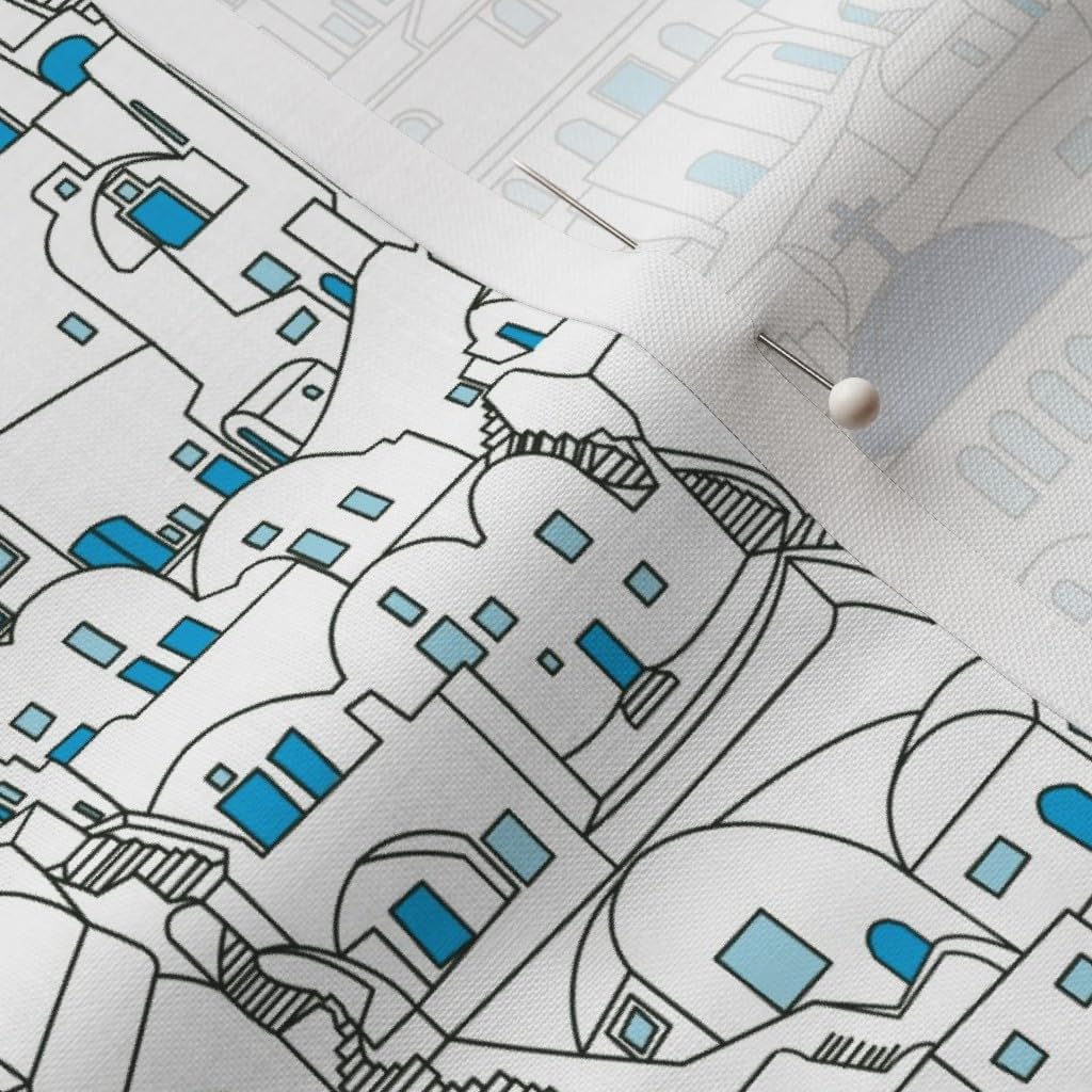 Spoonflower Fabric - Greek Art Blue Architecture Coloring Book White Travel World Greece Printed on Petal Signature Cotton Fabric by The Yard - Sewing Quilting Apparel Crafts Decor