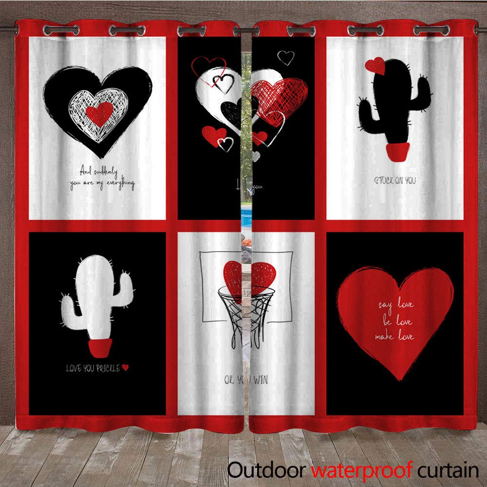WinfreyDecor 0utdoor Curtains for Patio Waterproof Set of Funny Love Cards W96 x L108