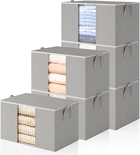 Paquete de 6 bolsas de almacenamiento de ropa, organizadores de mantas de 90 litros y almacenamiento para armario, contenedores de almacenamiento