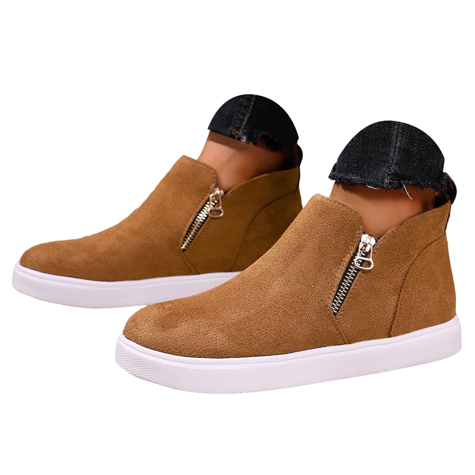 Ankle Boots for Women High Top Sneakers Fashion Casual Round Toe Non-Slip Platform Booties Suede Flat Shoes Fall