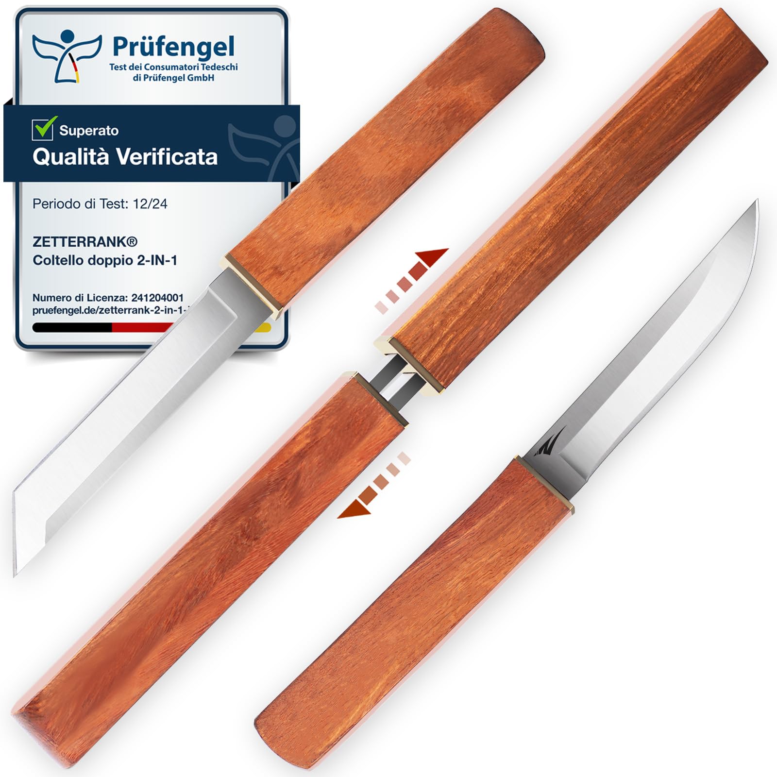 2-in-1 Doppio Coltello,Coltello da Caccia con Manico in Legno,Coltello Giapponese.