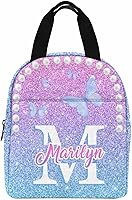 Vista 31 de InterestPrint Lonchera personalizada con nombre para niños, hielera de mariposa con purpurina personalizada, bolsa de almuerzo reutilizable