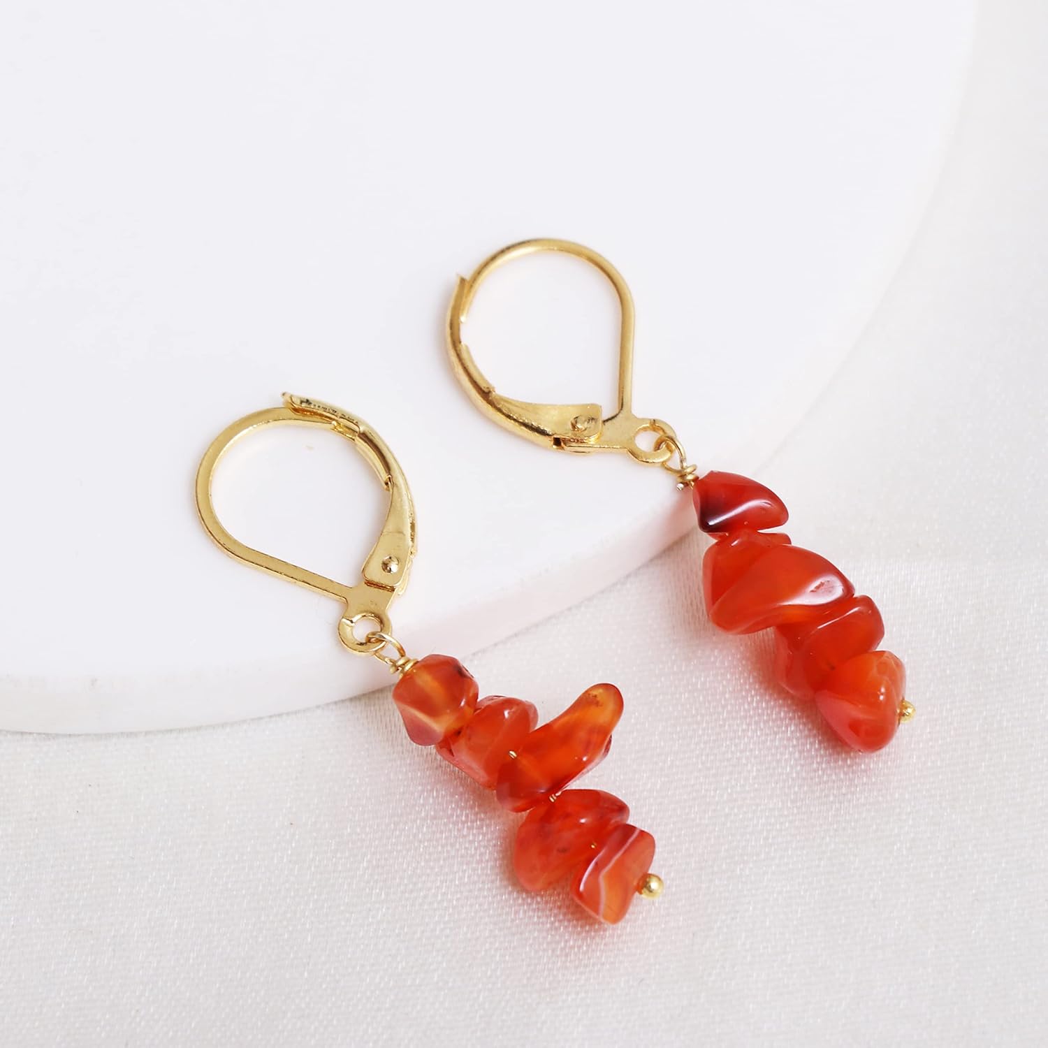 Gempires Natural Real Carnelian Dangle Earrings Orange Gemstone Handmade Jewelry July Birthstone Gifts Hypoallergenic Gold Plated Earrings For Women - Image 4