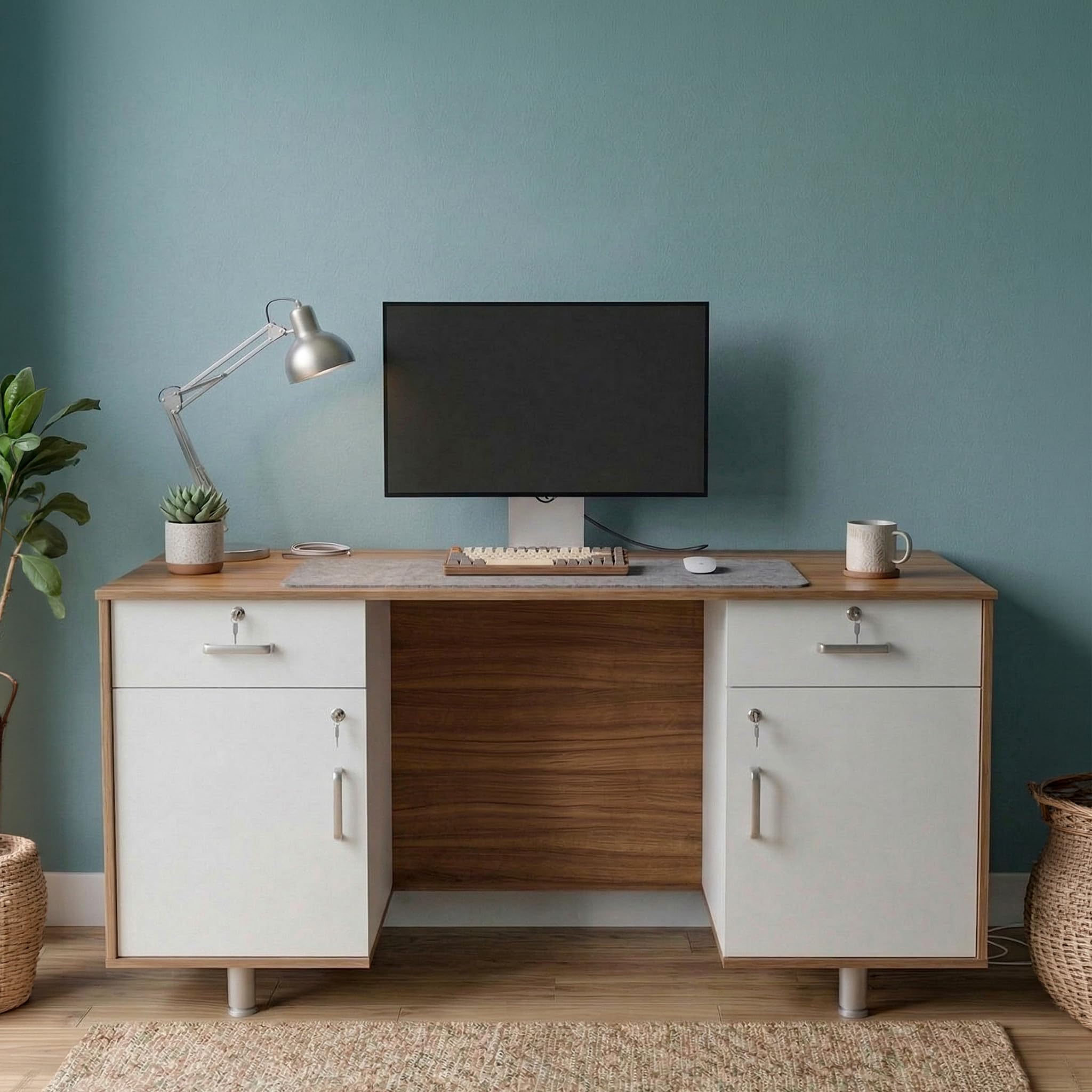 NEUDOT Splash Engineered Wood Study Table | Computer Table | Office Desk with Drawers | Multi-Purpose Study Table | Computer Table for Students | Office Table | 12 Months Warranty | Leon Teak Finish