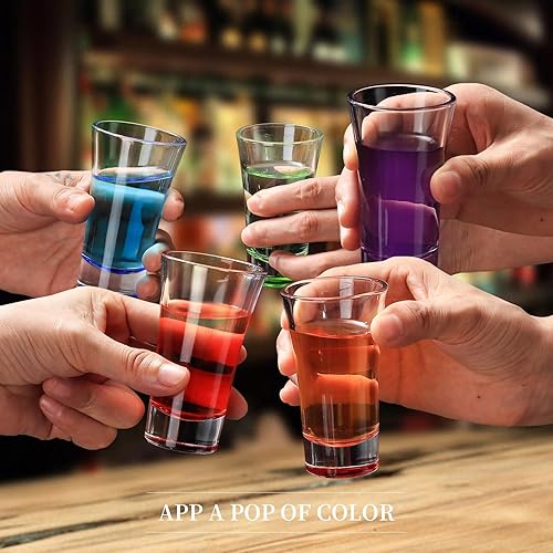 Miniatura 9 de LOBUBT Juego de 12 vasos de chupito, vasos de chupito de 2 onzas con base pesada, coloridos vasos de chupito, ideas de regalo divertidas para