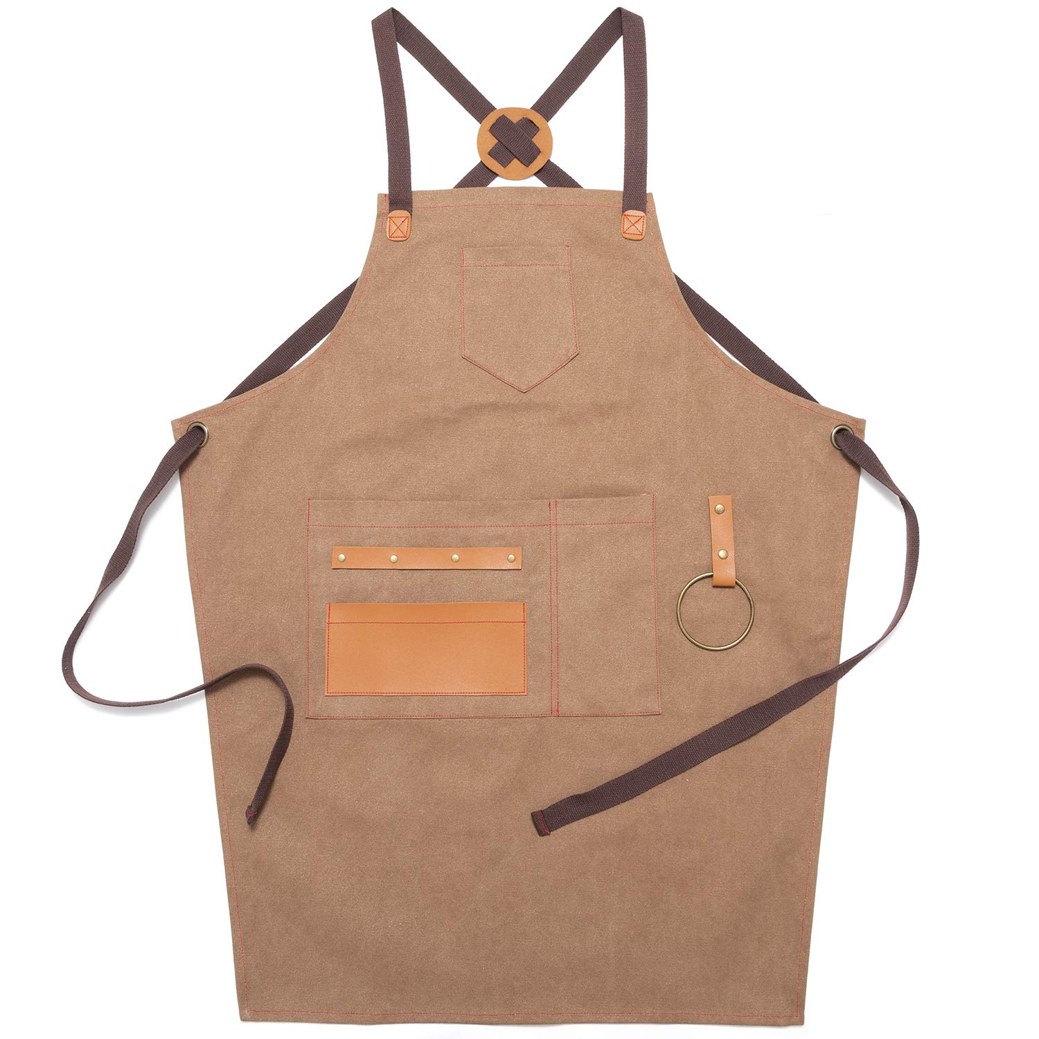 NEOVIVA Tablier de travail avec poches, tabliers de travail du bois pour enfants, tablier d'outils en toile réglable M à XXXL avec dos croisé pour barbier, cuisine, jardin, poterie, garage, atelier