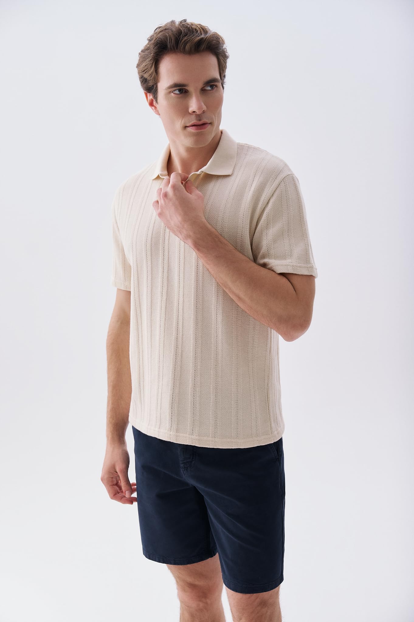 Erkek Ekru Comfort Fit Polo Yaka T-Shirt